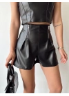 Çift fermuarlı deri şort h24394