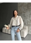 Çift renkli kısa gömlek krem s4021