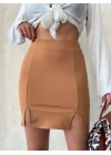 Çift yırtmaçlı etek camel s25910
