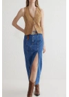 Çift yırtmaçlı jean etek s140