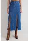 Çift yırtmaçlı jean etek s140