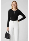 Çıtçıt Detaylı Bluz Siyah T4343