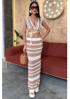 Çizgili Bikini Üst Ve Etek Triko Takım 10110