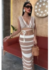 Çizgili Bikini Üst Ve Etek Triko Takım 10110
