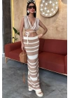 Çizgili Bikini Üst Ve Etek Triko Takım 10110