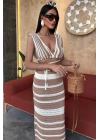 Çizgili Bikini Üst Ve Etek Triko Takım 10110
