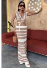 Çizgili Bikini Üst Ve Etek Triko Takım 10110