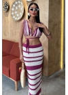 Çizgili Bikini Üst Ve Etek Triko Takım 10110