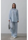 Çizgili Cep Detaylı Oversize Takım - Bebe Mavisi