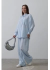 Çizgili Cep Detaylı Oversize Takım - Bebe Mavisi