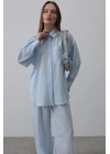 Çizgili Cep Detaylı Oversize Takım - Bebe Mavisi