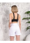 Çizgili düğmeli şort beyaz s2551251