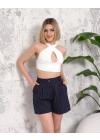 Çizgili düğmeli şort siyah s2551251