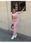 Çizgili etekli takım pembe s3609