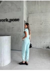 ÇİZGİLİ KETEN KOLSUZ CROP PANTOLON TAKIM - Yeşil
