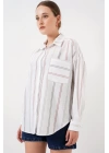 Çizgili Oversize Gömlek 20278 - B.Beyaz