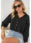 Çizgili Oversize Kısa Gömlek 20326 - Siyah