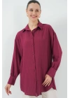 Çizgili Uzun Gömlek Tunik 5963 - Bordo