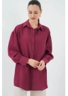 Çizgili Uzun Gömlek Tunik 5963 - Bordo