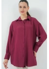 Çizgili Uzun Gömlek Tunik 5963 - Bordo