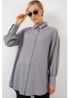 Çizgili Uzun Gömlek Tunik 5963 - Gri