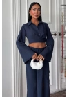 Crop Gömlekli Ve Eteği Büzgülü Tasarım Takım 10195