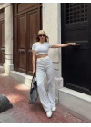 Crop pantolon biyeli takım gri