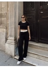 Crop pantolon biyeli takım siyah