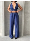 Crop pantolon keten takım s255012