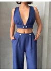 Crop pantolon keten takım s255012