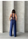 Crop pantolon keten takım s255012