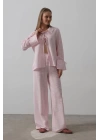 Çzgili Bağlamalı Pantolon Takım - Pembe