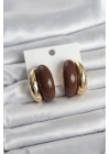 Damla Model Kahverengi Vintage Gold Renk Kadın Küpe