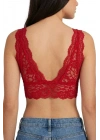 Dantel Bralet Crop Sütyen V Yaka Askılı Şık Esnek Rahat - Kırmızı