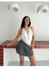 Dantel Detaylı Derin Dekolte Body Şık Kolsuz Yazlık Bodysuit - Beyaz