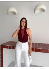 Dantel Detaylı Derin Dekolte Body Şık Kolsuz Yazlık Bodysuit - Bordo