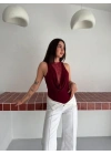 Dantel Detaylı Derin Dekolte Body Şık Kolsuz Yazlık Bodysuit - Bordo