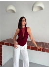 Dantel Detaylı Derin Dekolte Body Şık Kolsuz Yazlık Bodysuit - Bordo
