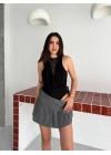 Dantel Detaylı Derin Dekolte Body Şık Kolsuz Yazlık Bodysuit - Siyah