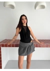 Dantel Detaylı Derin Dekolte Body Şık Kolsuz Yazlık Bodysuit - Siyah