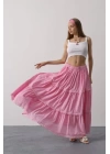 Dantel Detaylı Etek - Pembe