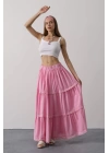 Dantel Detaylı Etek - Pembe