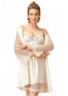 Dantel Detaylı Saten Gecelik ve Sabahlık Takımı Kimono Set