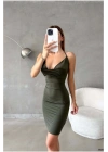 Degaje Yaka Abiye Elbise Mini Dekolteli Askılı