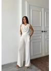 DEGAJE YAKA KOLSUZ BLUZ - PANTOLON TAKIM - Beyaz