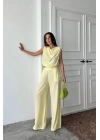 DEGAJE YAKA KOLSUZ BLUZ - PANTOLON TAKIM - Sarı