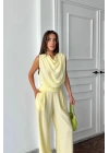 DEGAJE YAKA KOLSUZ BLUZ - PANTOLON TAKIM - Sarı