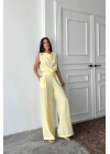DEGAJE YAKA KOLSUZ BLUZ - PANTOLON TAKIM - Sarı