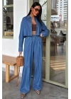 Denim Gömlek Plazzo Pantolon Takım 10163-08