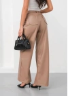 Deri geniş paça beli lastikli pantolon bej h263644
